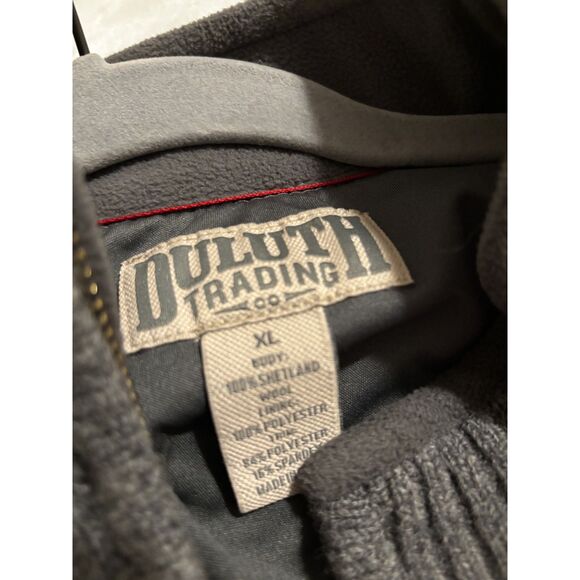 Duluth100% Shetland Wool Jacket MenXL Gray Full Zip Sweater Jacket Suede Patches - Picture 2 of 6